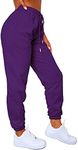 Waitfairy Women's Cinch Bottom Sweatpants High Waisted Trendy Athletic Jogger Pants for Teen Girls Lounge Trousers with Pockets Purple M