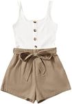 SOLY HUX Casual Summer Rompers for Women Sleeveless Vacation Outfits Short Jumpsuit White Khaki M