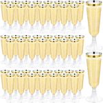 100 Pcs Plastic Champagne Flutes, Disposable Clear Gold Rim Champagne Glasses, 5oz Plastic Wine Glasses, Assemble Plastic Champagne Cups for Party Wedding Cocktail Cups