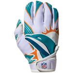 Franklin Sports Miami Dolphins Youth NFL Football Receiver Gloves - Receiver Gloves for Kids - NFL Team Logos and Silicone Palm - Youth S/XS Pair