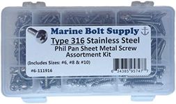 Type 316 Stainless Steel Phillips Pan Sheet Metal Screw Kit Marine Bolt Supply 6-111916