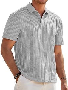 JMIERR Mens Casual Polo Shirt Summer Spring Short Sleeve Vacation Button Beach Knit Golf Shirts, 3XL, Grey