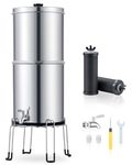 CO-Z Gravity-Fed Water Filter System with Stand, 8.5 L Water Filtration System, Stainless Steel Gravity Water Purifier with 2 Carbon Filters, Chamber Stand & Water Spigot, NSF/ANSI 42 Certification