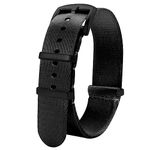 TStrap NATO Watch Strap Nylon - Black Soft Watch Band for Men Womem Replacement with Black Clasp - Bracelet de Montre Pour Homme - 18mm 20mm 22mm 24mm