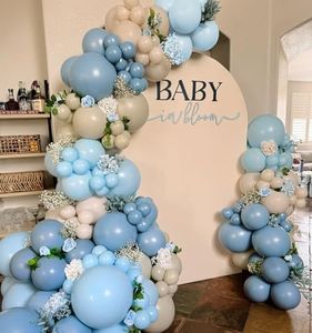 Boho Dusty Blue Balloon Arch Garland Kit 135Pcs Neutral Baby Pastel Blue White Sand Balloons for Boys Baby Shower Baby in Bloom Birthday Wedding Gender Reveal Party Decorations