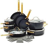 GreenPan Reserve Hard Anodized Healthy Ceramic Nonstick, 16 Piece Cookware Pots and Pans Set, Gold Handle, PFAS-Free, Dishwasher Safe, Oven Safe, Black