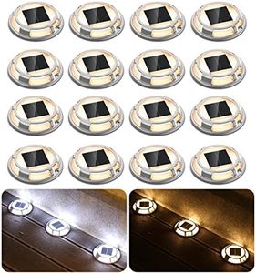 FabStyl Solar Driveway Lights Dock Lights Waterproof 16 Pack, 2 Colors in 1 Outdoor LED Solar Deck Lights, Solar Powered Walk Way Lights Road Marker for Warning Stair Pathway Patio(Warm & Cool)