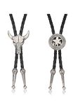 MILACOLATO 2Pcs Leather Tie Necktie Cow Skull Texas Ranger Star Chain for Men Rodeo Bolo Tie Necktie