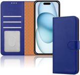 iCatchy for iPhone 15 Case Leather Wallet Book Flip Folio Stand View Magnetic Protect RFID Blocking Cover compatible with iPhone 15 (6.1") Phone Case (Blue)