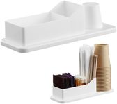 Navaris Small Coffee Station Organizer - Tea and Coffee Condiment Supplies Holder with Stacking Cup Storage - for Kitchen or Office Break Room - White