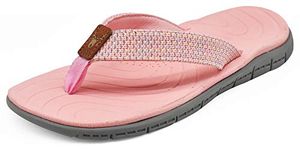 KuaiLu Flip Flops Women Leather Arch Support Summer Wide Fit Beach Pool Ladies Thong Sandals Yoga Memory Foam Cushion Slip On Shower Cloth Fabric Orthopedic Plantar Fasciitis Flipflops Pink 6