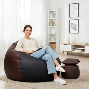 ComfyBean Bag with Beans Filled XXXXXL Bean Bag with Free Cushion and Footrest - Official : BeanDreams Combo (Matching Color : Solids, Black Brown)