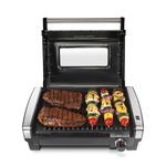 Hamilton Beach Electric Indoor Searing Grill with Viewing Window,Removable Easy-to-Clean Nonstick Plate, 6-Serving, Extra-Large Drip Tray, Stainless Steel, 25361