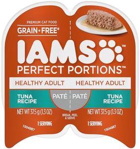 IAMS Perfect Portions Healthy Adult Grain Free Wet Cat Food Paté, Tuna Recipe, 2.6 oz. Easy Peel Twin-Pack Trays (24 Count, 48 Servings)