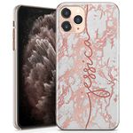 TULLUN Personalised Phone Case for iPhone 6 / 6s - Clear Hard Plastic Custom Cover Rose Gold Marble V2 Individual Style Initials Name Text - Vertical Name