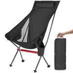 OKYUK Camping Chair, High Back Portable Folding Chair, Aircraft Grade Aluminum Alloy Structure, Built-in Pillow, Side Pocket & Carry Bag, Compact & Heavy Duty for Outdoor Backpacking (Black)