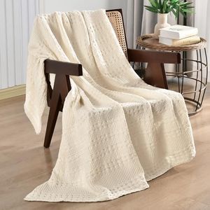 PHF 100% Cotton Waffle Weave Throw Blanket, Soft Lightweight Breathable Cozy Throws for Couch Bed Sofa, Luxury Aesthetic Woven Blanket for Home Decor & Office, 50"x60", Undyed