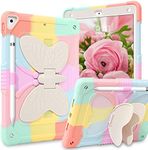 YINLAI Case for iPad 9.7 for Kids, iPad 6th 5th Generation Case (2018/2017), iPad Air 2 Case, iPad Pro 9.7 Case Butterfly Kickstand Shockproof Protective Tablet Cover with Pencil Holder, Colorful Pink