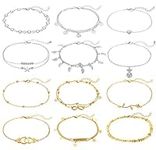 FUNEIA 12Pcs Anklets for Women Silv