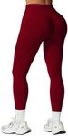 SENBAN Gym Leggings for Women: Mid Low Waisted Tummy Control Pants - Seamless Scrunch Butt Athletic Workout Leggings Burgundy XS