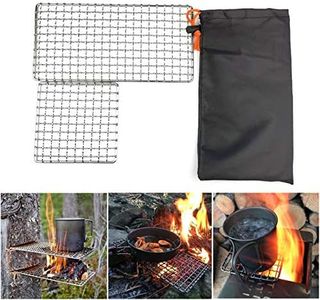 Rayeeley Parrilla de malla de acero inoxidable para acampar, parrillas de Bushcraft, parrillas para barbacoa, fogatas, parrilla de cocina de alta resistencia al aire libre para camping, senderismo