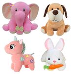 odinbirds Combo of 4 Animals Soft Toy Kids (Baby) for Playing Soft Toy Elephant Unicron Dog & Rabbit.All Best Stuff Toys for Kids (Enjoy) Playing Birthday Gift (30cm)