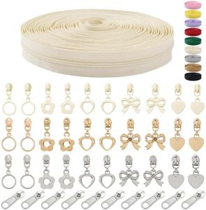 MYLbeter 10 Yards Sewing Zipper Tapes with 40 pcs Assorted Charm Pulls Bulk Nylon Coin Zippers for Bags and Purses Tailor DIY Craft Sewing Supplies (#5 Creamy White)
