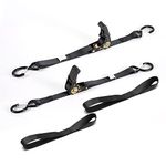 Boat Trailer Transom Ratchet Tie Down Straps Short with Latching Hooks and Soft Loop 2400 LBS, Safety Nylon Straps with Ratchet Buckle to Secure Transport Boat, Pontoon, Jet Ski, PWC, Kayak Motorcycle