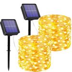 Solar Fairy Lights Outdoor Waterproof, 2 Pack Total 112FT 300LED Solar String Lights 8 Modes Outdoor Copper Wire Lights for Patio Decoration Fairy Lights for Garden,Tree,Party,Wedding (Warm White)