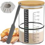 6Pcs Glass Sourdough Starter Jar Kit with Scale Thermometer Paper 900ml Sourdough Starter Container with Wooden Lid Cloth Cover Reusable Wide Mouth Sourdough Jar for Fermentation