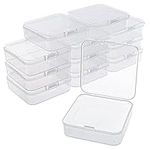 BELLE VOUS 12 Pack of Clear Plastic Storage Box Containers with Hinged Lids - W6.3 x L6.3 x H1.6cm /2.48 x 2.48 x 0.63 Inches - Mini boxes for Pills, Beads, Jewellery & Craft Items