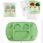 EasyMat Mini Portable Silicone Baby Suction Plate by EasyTots | Lid and Carry Case Included | Travel Friendly | Perfect Placemat for High Chair Feeding & Baby Led Weaning (Sage)