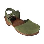 Lotta From Stockholm Swedish Clogs Low Wood in Green Oiled Nubuck on Brown Base-37