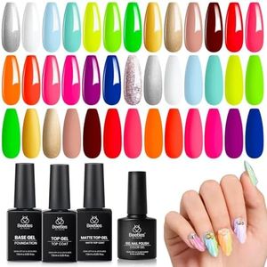 Beetles Neon Gel Nail Polish Set - 20 Color Summer Rainbow Gel Polish Kit with 3Pcs Base Top Coat Hot Pink Orange Blue Lemon Green Glitter Spring Colors Soak Off UV Manicure Gift for Women