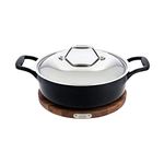 All-Clad Cast Iron Enameled Deep Skillet with Acacia Trivet 10 Inch Induction Oven Broiler Safe 650F Pots and Pans, Cookware Black