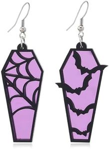 Halloween Coffin Mirror Asymmetric Hook Hoop Earrings Acrylic Bat Spider Web Horror Casket Dangle Drop Earring Punk Jewelry Gifts for Women Girls Bff, Acrylic