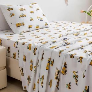 3-Piece Twin XL Size Kids Bed Sheet Set by Coukouchyi, Soft & Breathable Kids Fitted Sheet, Construction Kids Twin XL Bed Flat Sheet for Boys Deep Pocket (Twin XL)