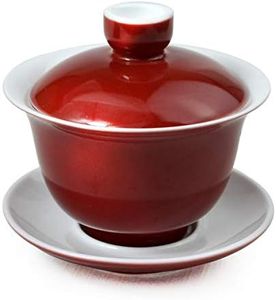 Porcelain Gaiwan 7oz Teacup White Glazed Tureen Chinese Sancai Cover Bowl Lip Cup Saucer Set