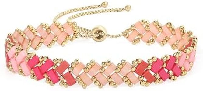 SIXFOX Link Bracelet for Women 14K Gold Plated Strand Bracelet Pink Dainty Bracelet Cute Stuff Gift for Women