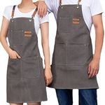 Kitchen Thicken Canvas Apron For Woman Men Waterproof Stain-Resistant With Pockets Cooking Apron Woodworking Painting Work Apron,apron overalls coffee shop staff dress up hair salon(Grey)