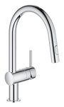 GROHE Minta - Kitchen Sink Pull Out Mixer Tap (Shower Head with 2 Spray Options, Silicone Nozzles, High Spout, Swivel Range 360°, 46mm Ceramic Cartridge, Tails 3/8 Inch), Size 379mm, Chrome, 32321002