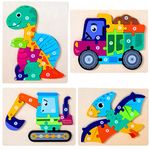 Wooden Puzzles Toys for 2 3 4 Year Olds Kids Dinosaur Jigsaw Animals Number Shape Puzzle Gifts for Children Toddler Boy Girls Learning Educational Toys(4 Pack)