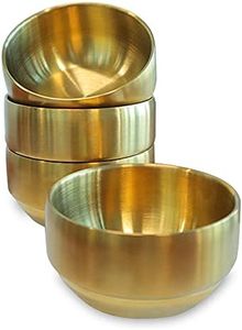 Roucerlin 4Pack Thick 304 Stainless Steel Bowls, Small Double Wall Rice Bowls, Stainless Steel Soup Bowl Salad Bowl Noodle Bowl, Metal Bowls for Fruit Cereal Snack Appetizer (Gold, 4.7in)