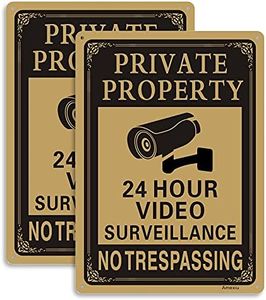 Amexiu Private Property No Trespassing 24 Hours CCTV Camera Video Surveillance Warning Sign | 10" x 7" Rust Free Aluminum Easy Mounting Fade Resistance, 2 Pack