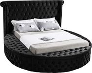 Meridian Furniture Luxus Collection Modern | Contemporary Round Shaped Velvet Upholstered Bed with Deep Button Tufting and Footboard Storage, Queen, Black