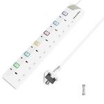 6 Way Extension Lead with Individual Switches, Toomke 6 Gang Plug Sockets Wall Mountable Power Strip 1.5M Extension Cable UK Plug 13A 3250W for Kitchen Office Home