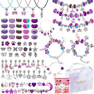 162 Pcs Charm Bracelets Kit, Necomi Jewellery Making Kit with Beads, Purple Fantasy Charm Style, Bracelet Making Kit for DIY Craft and Teen Girls Jewelry for Kids Friendship Age 6-12