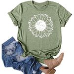 Buetory Sunflower Shirts for Women Cute Funny Short Sleeve Dandelion Graphics Tees Summer Casual T Shirt Tops for Teen Girls Junior(Light Green,Medium)