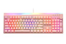 i-rocks K71M RGB Mechanical Gaming Keyboard with Media Control Knob, Gateron Switches (Brown), 107 Keys w/Full NKRO, PBT Keycaps, Multimedia Hotkeys, Detachable USB-C Cable and Onboard Storage, Pink