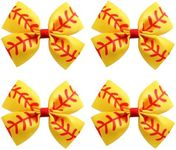 4PCS Softball Hair Bow Clips for Girls Women 4 Inch Yellow Ribbon Cheer Hair Accessories Party Gift